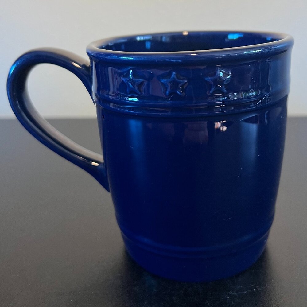 Vtg Style American Living Cobalt Blue Ironstone Mug 3 Stars Double Ribbed 16oz